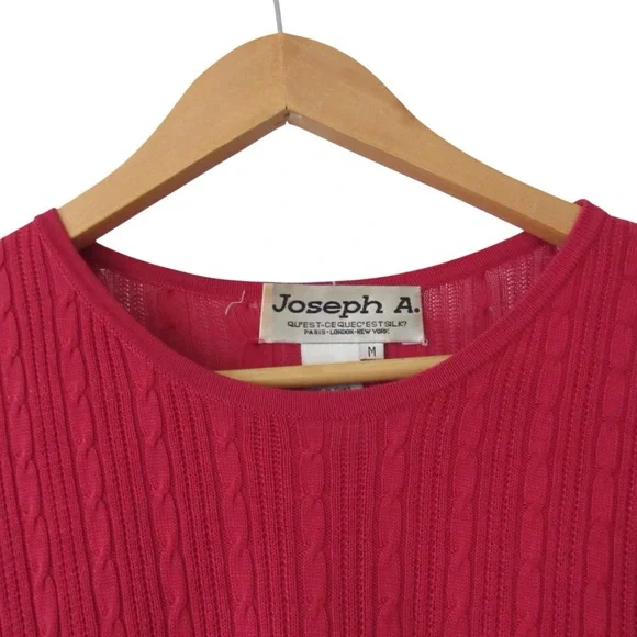Joseph A Red Cable Knit Silk Sweater Medium - Picture 3 of 7
